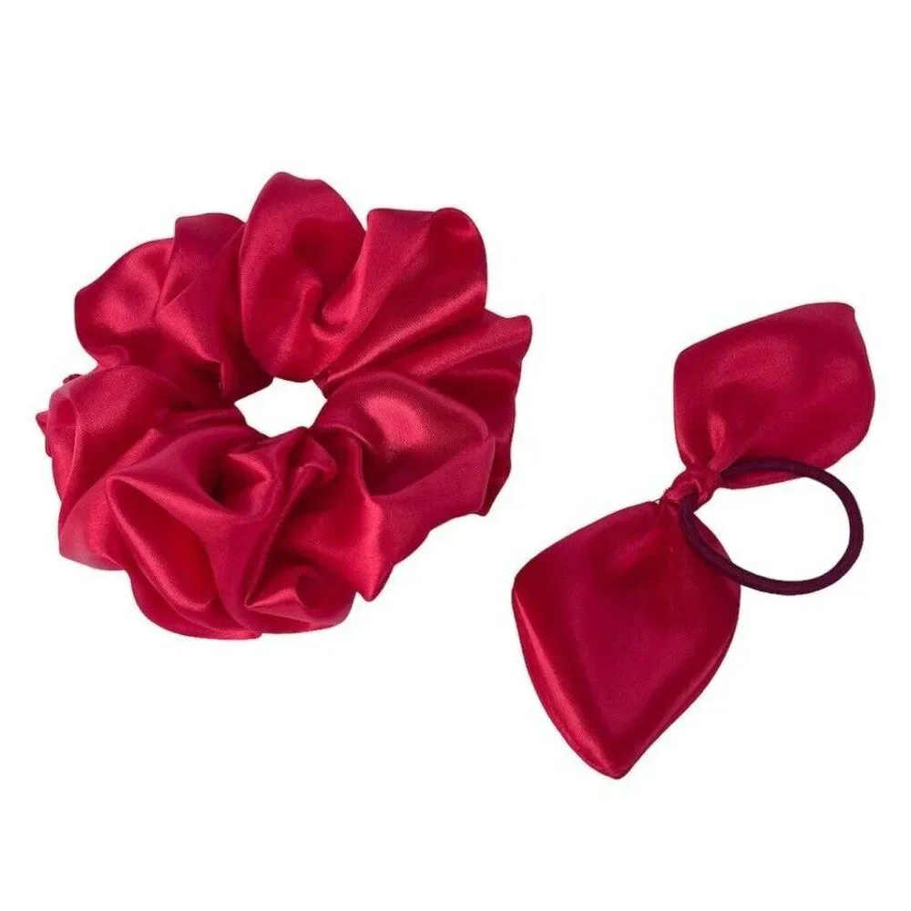 set of 2 New Satin Scrunchie Hair Tie Red